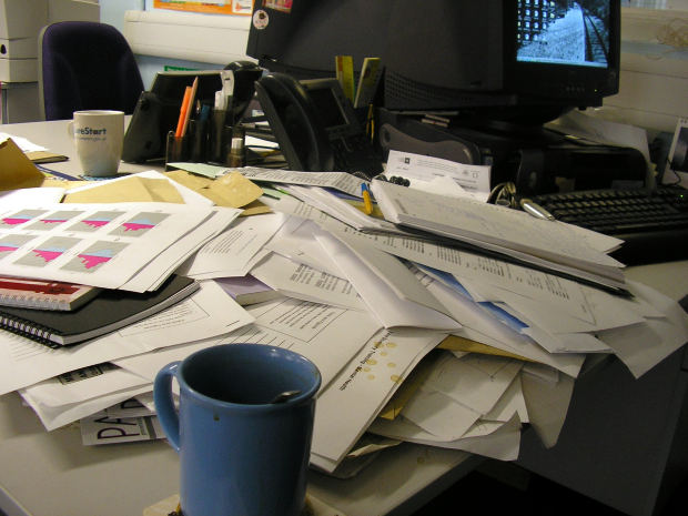 desk full of papers